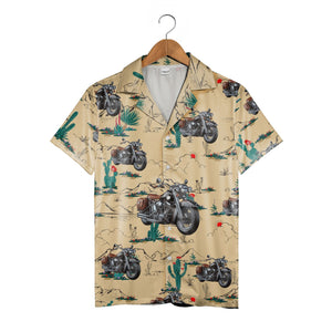Custom Motorcycle Desert Hawaiian Shirt with Cactus Landscape