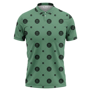 geometric logo repeating polo hawaiian shirt