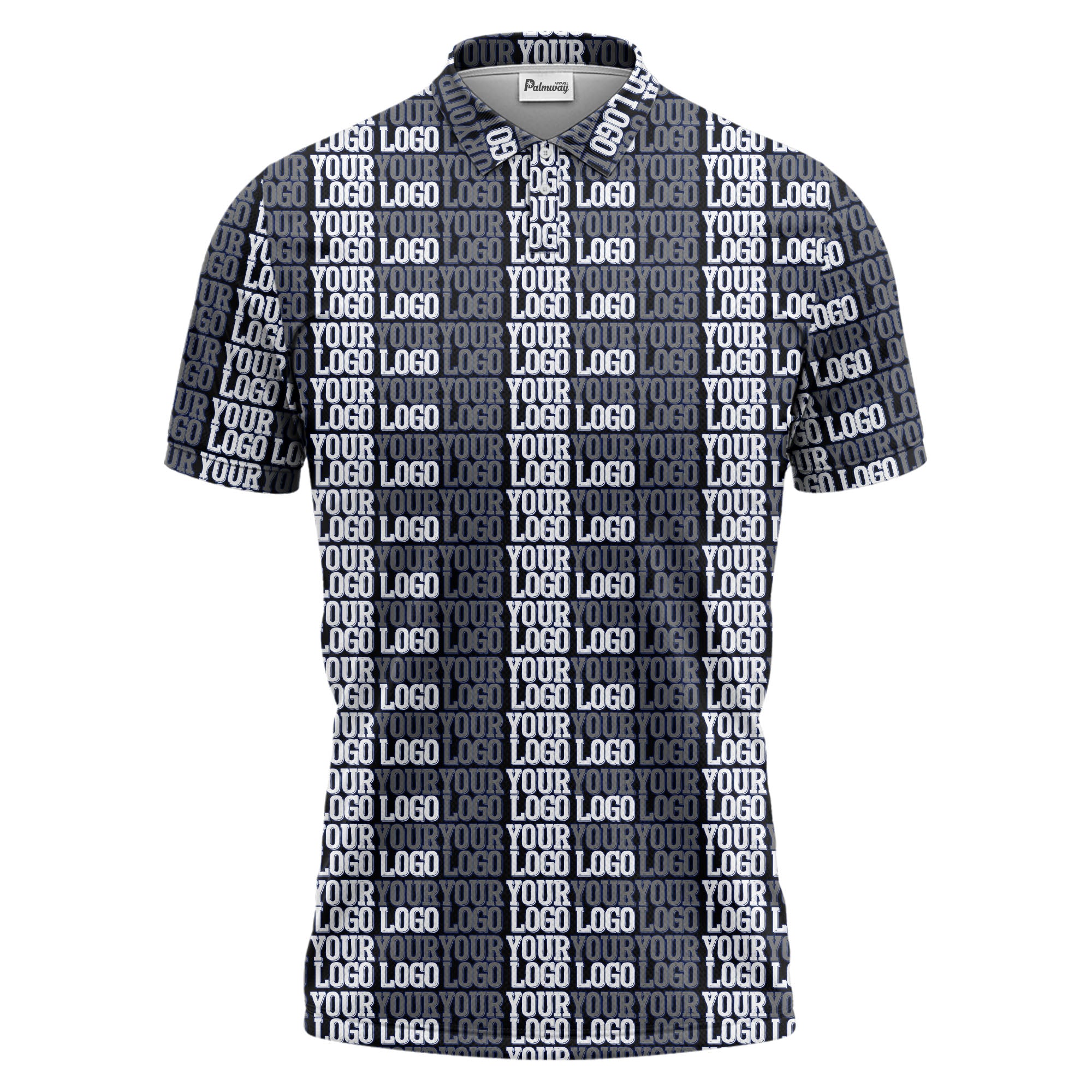 custom multi color minimalist repeating logo polo shirt with corporate branding style hawaiian shirt