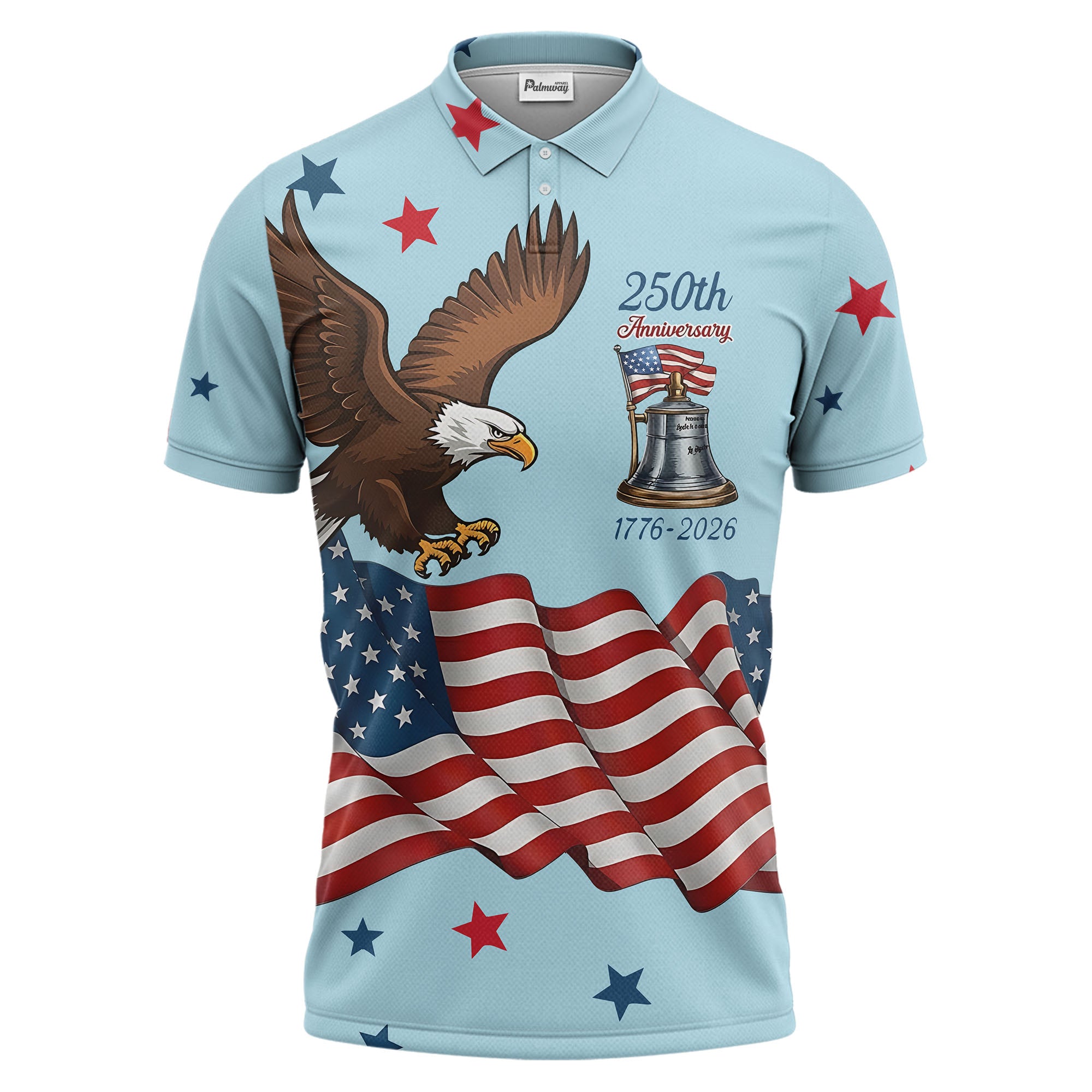 custom multi color patriotic eagle stars & stripes anniversary men's golf polo shirt