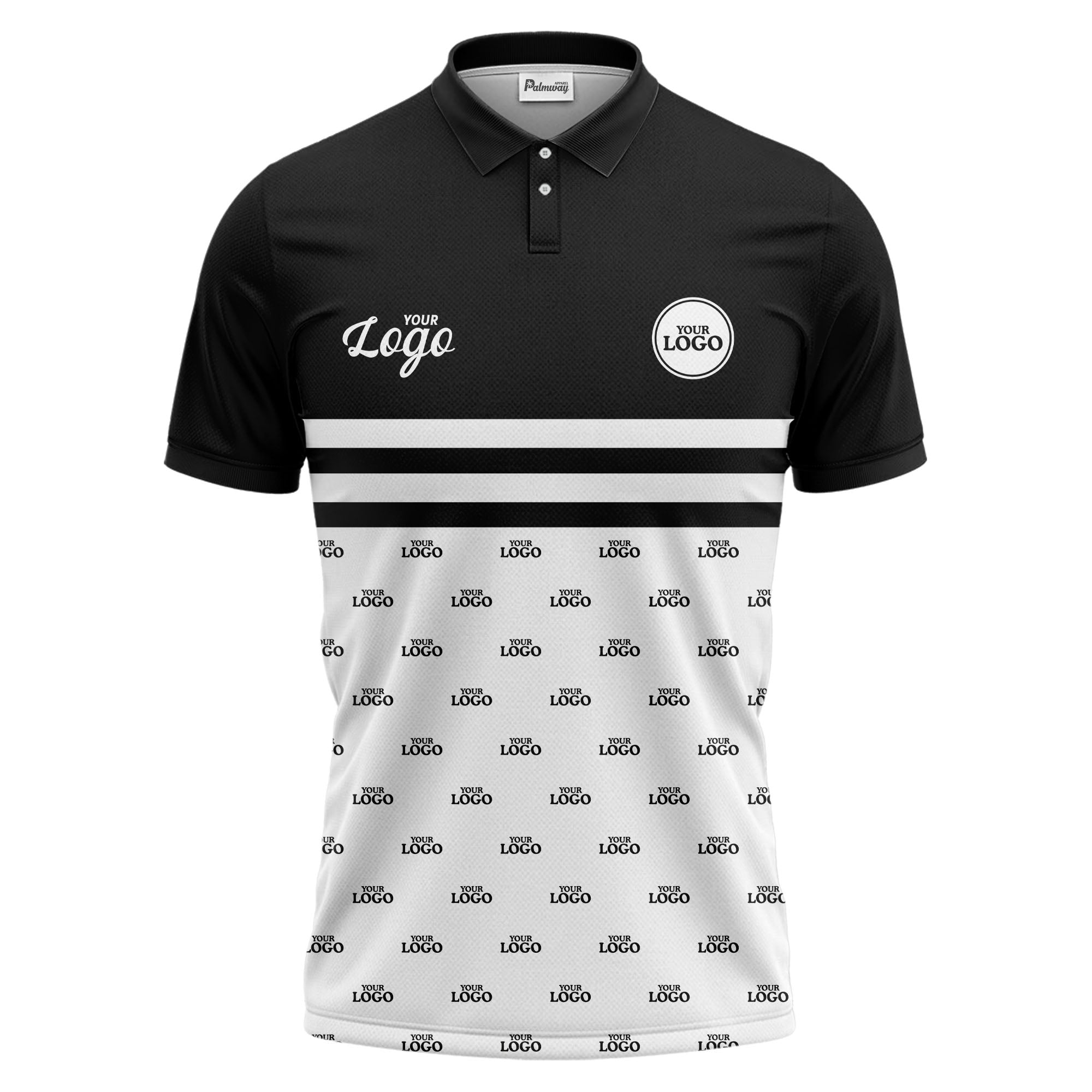 custom multi color striped logo golf polo shirt for corporate branding