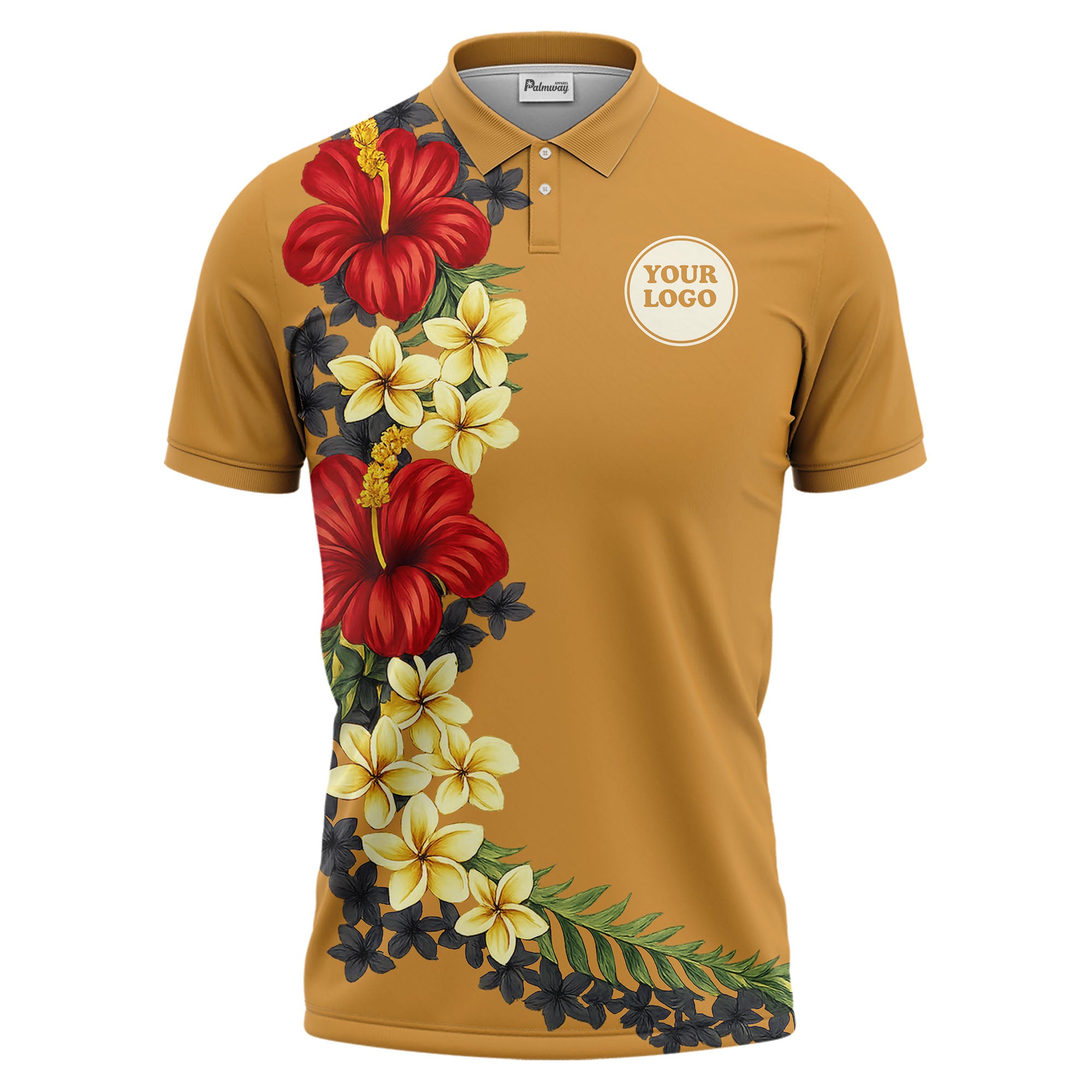 custom multi color tropical hibiscus plumeria floral golf polo shirt for men