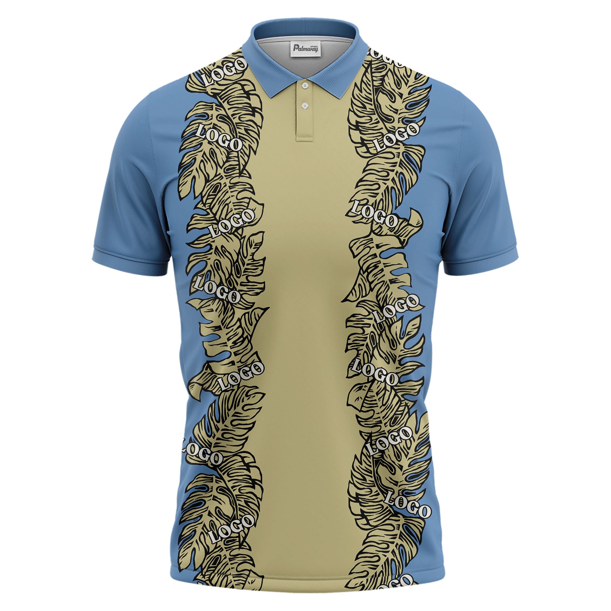 custom multi color tropical leaf patterned logo golf polo shirt for men