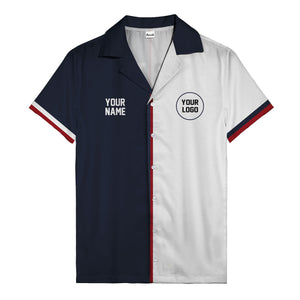 custom name & logo circle navy hawaiian shirt for bowlers