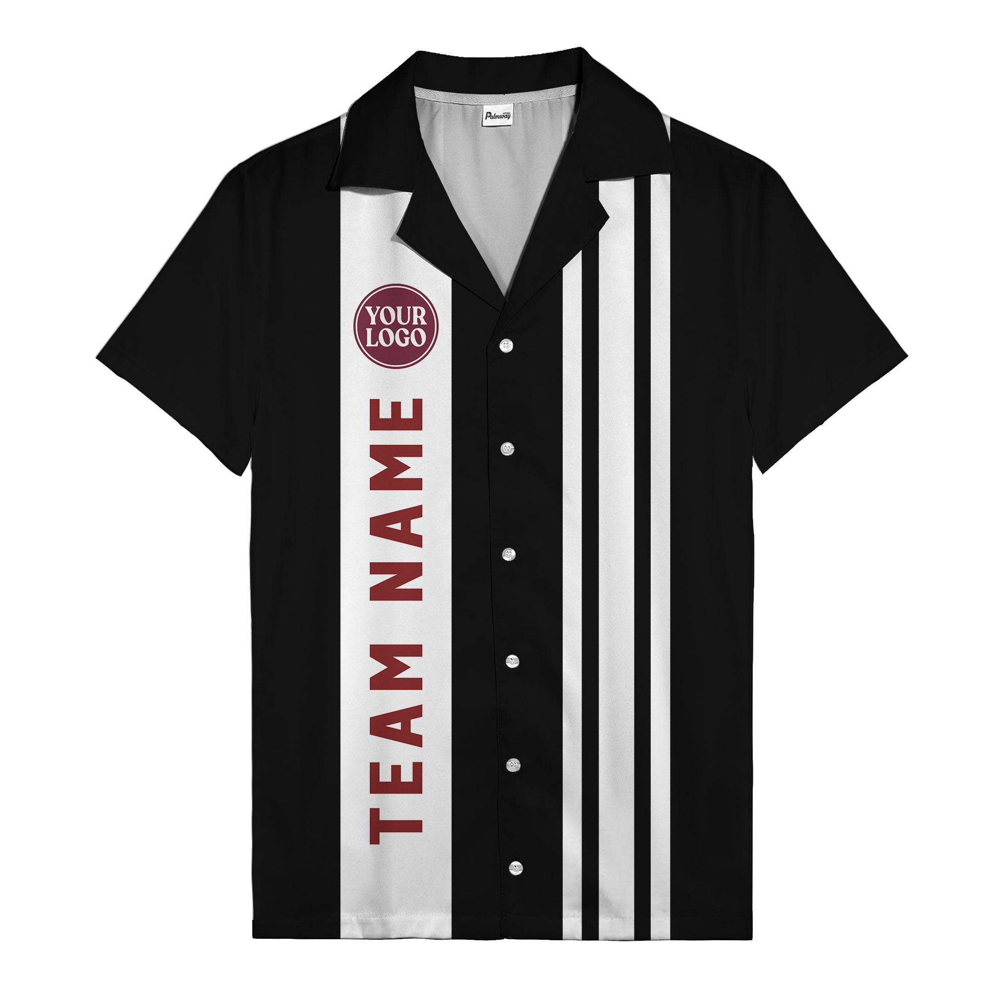 Custom Team Logo Striped Maroon Black White Hawaiian Shirt For Men