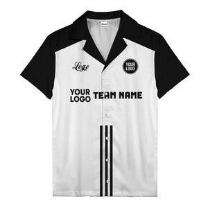 customizable black white bowling team logo & name hawaiian shirt for men