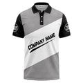 diagonal stripe monogram logo gray white black corporate polo shirt