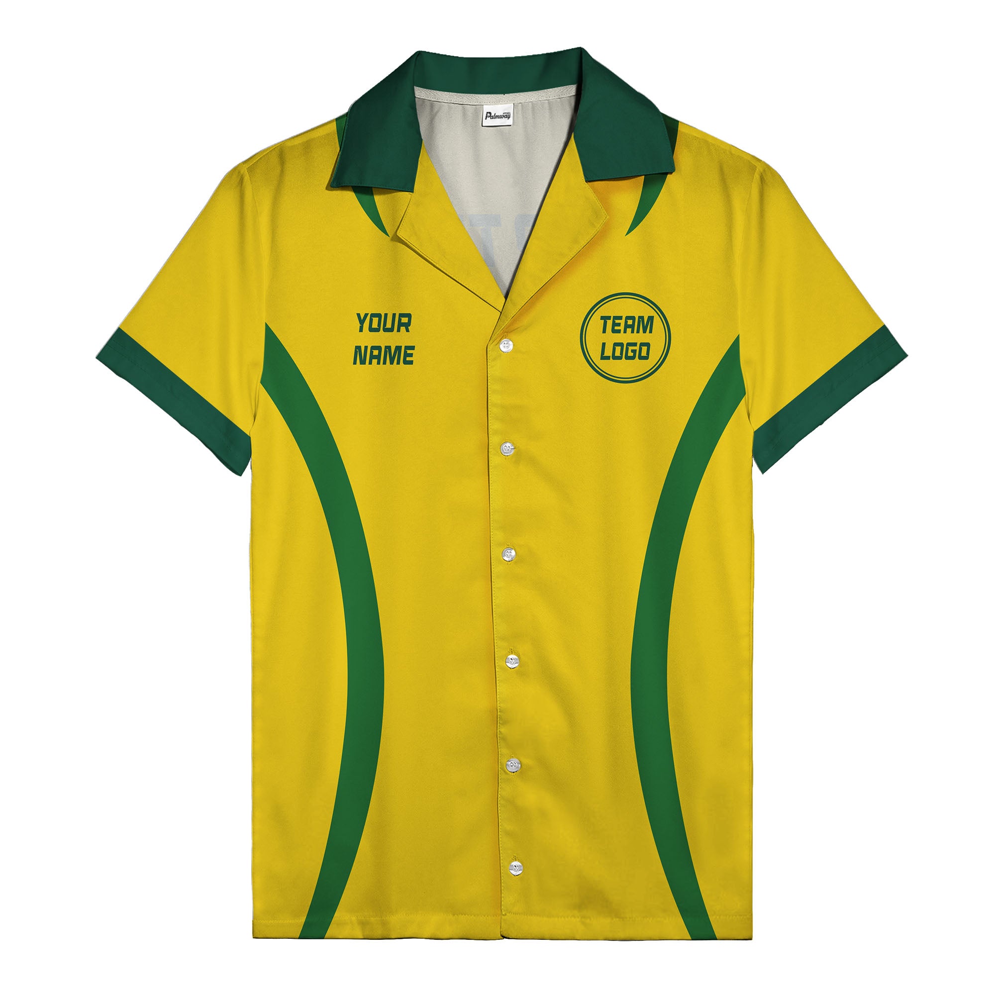 diagonal stripe yellow green bowling team hawaiian shirt