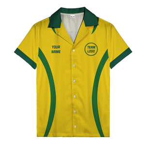 diagonal stripe yellow green bowling team hawaiian shirt