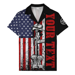 distressed american flag bald eagles & combat boots hawaiian shirt