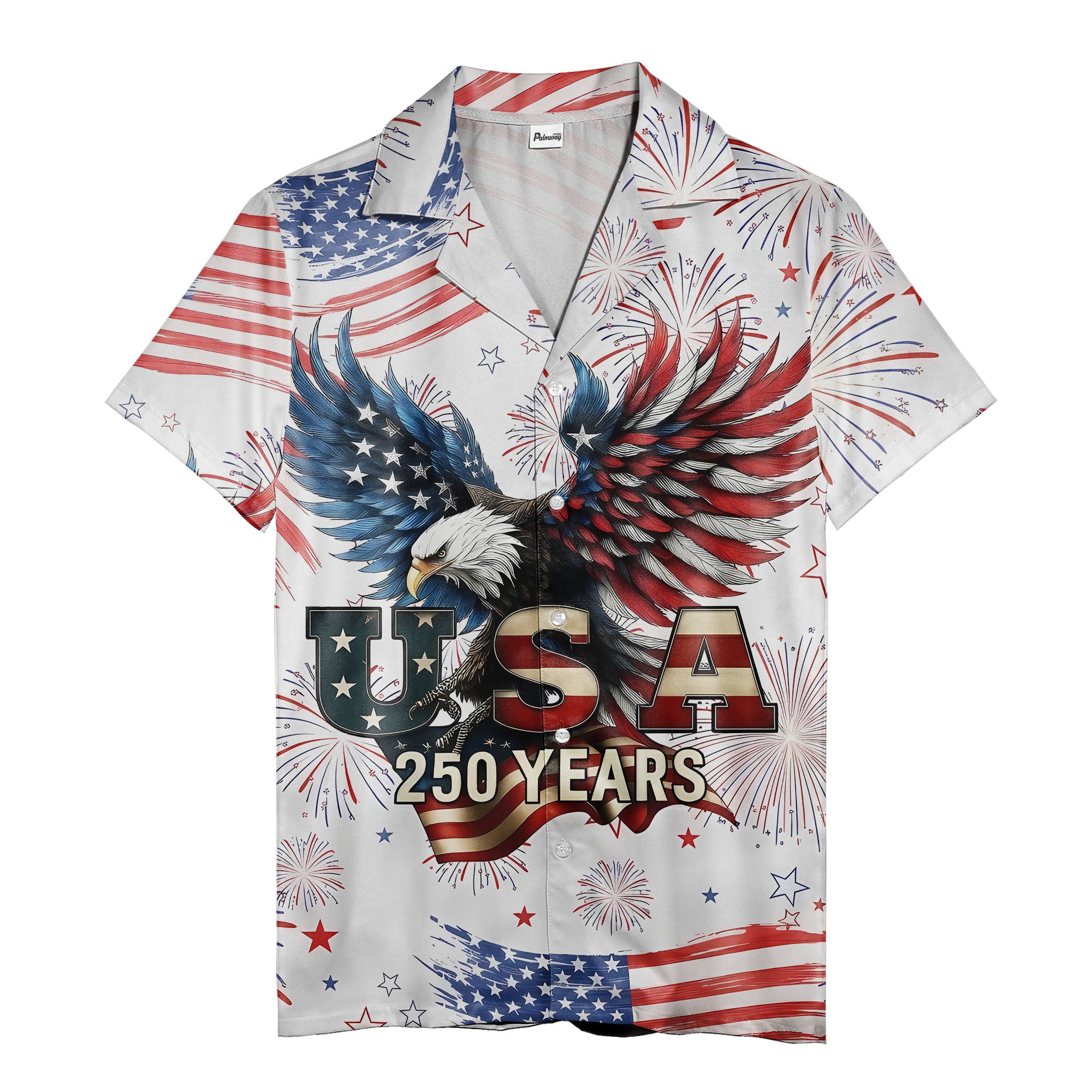distressed bald eagle fireworks usa 250 years anniversary patriotic hawaiian shirt for men