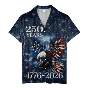 Distressed Bald Eagle Lightning Stars Patriotic Dark Blue 4th Of July Aloha Button Down Shirt Hawaii