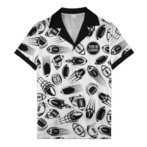 dynamic footballs & speed lines black white graphic hawaiian shirt for men