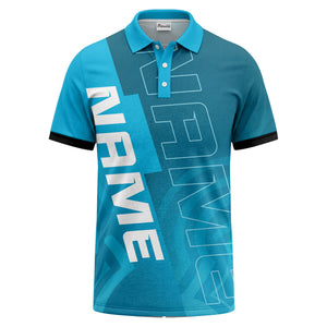 electric blue geometric rectangles typography polo shirt for golf