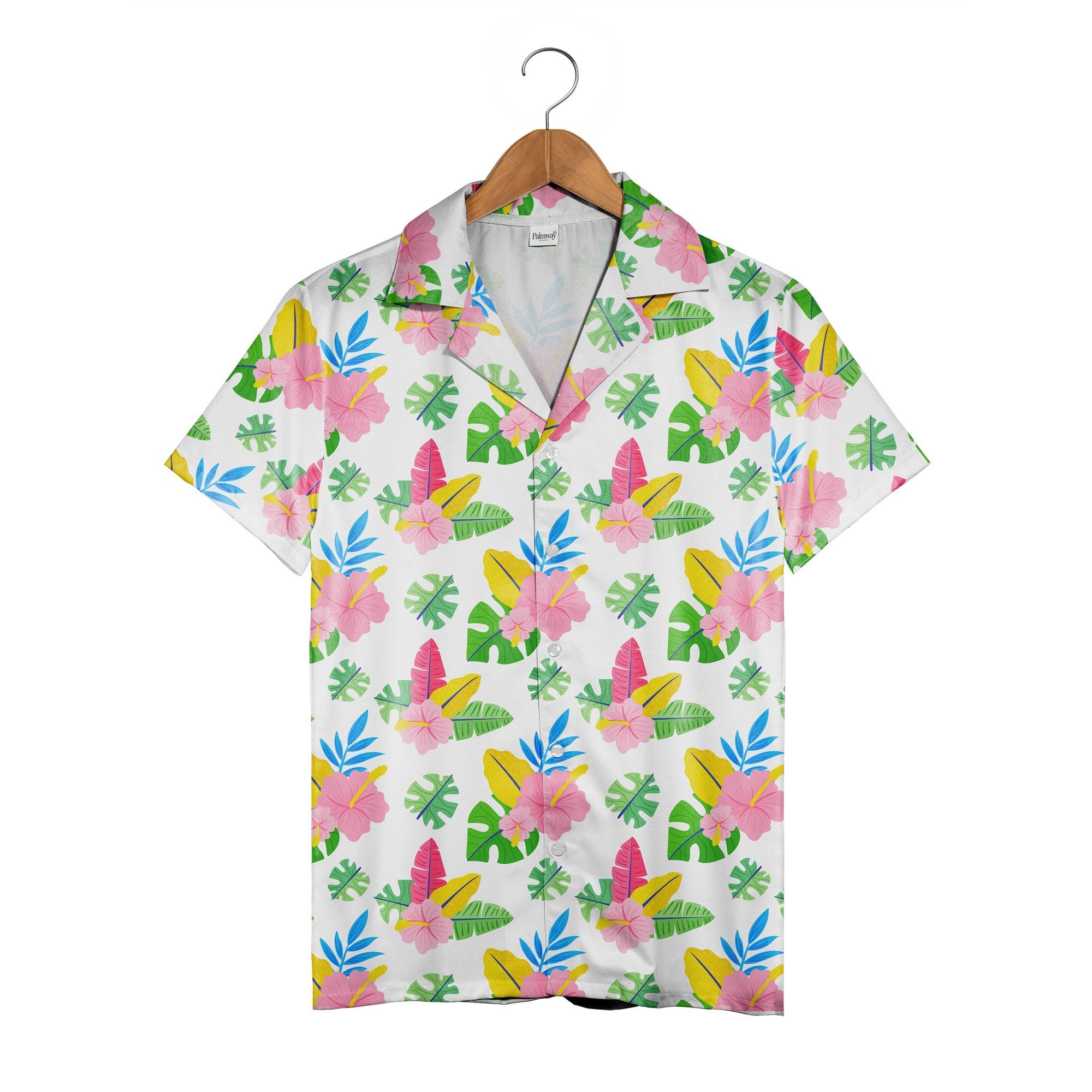 Electric Garden Hawaiian Shirt with Hot Pink Hibiscus and Bold Foliage