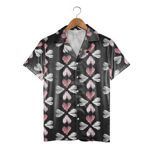 Elegant Bows and Hearts Hawaiian Shirt with Floral Branches in Dusty Rose