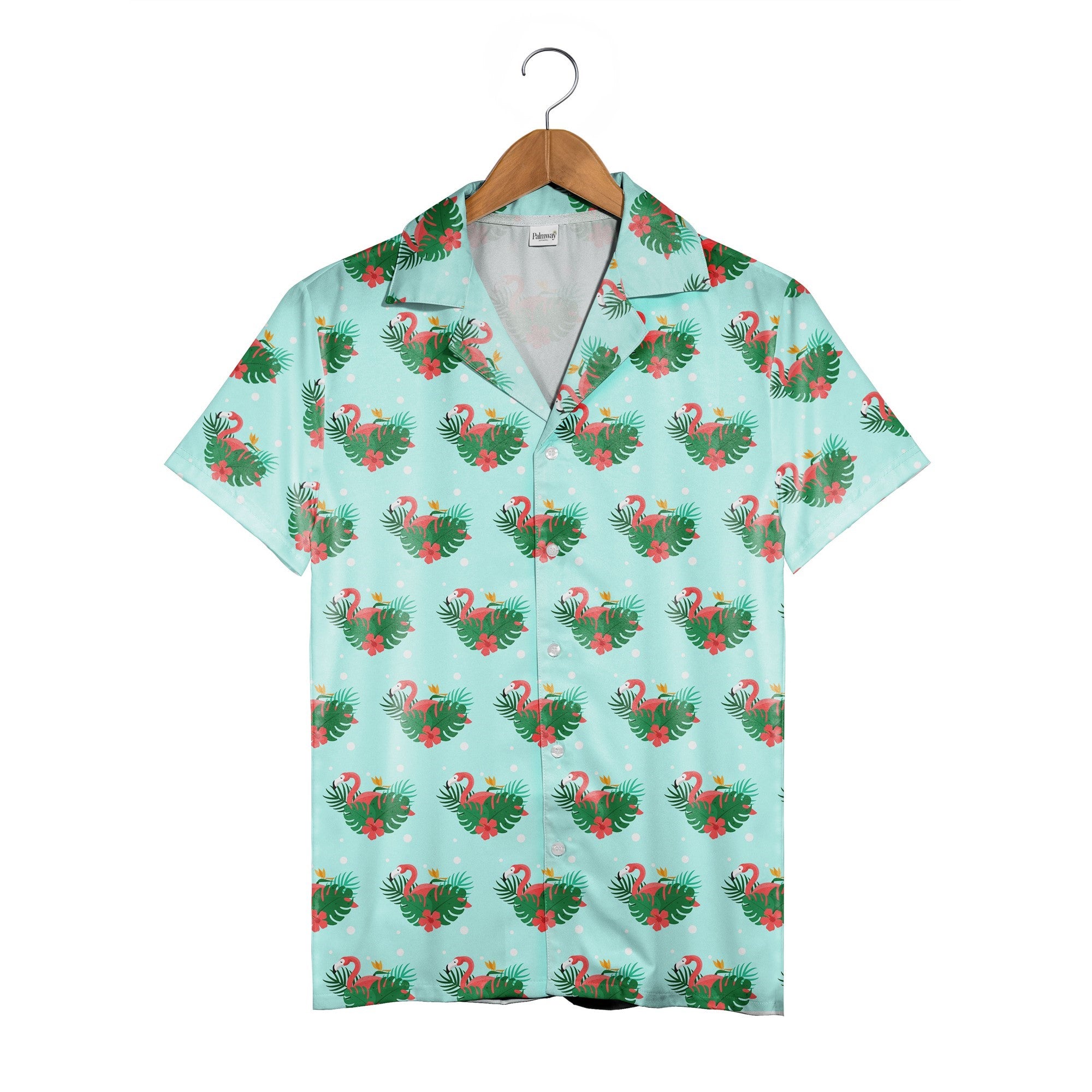Flamingo Grove Hawaiian Shirt with Hibiscus and Polka Dots