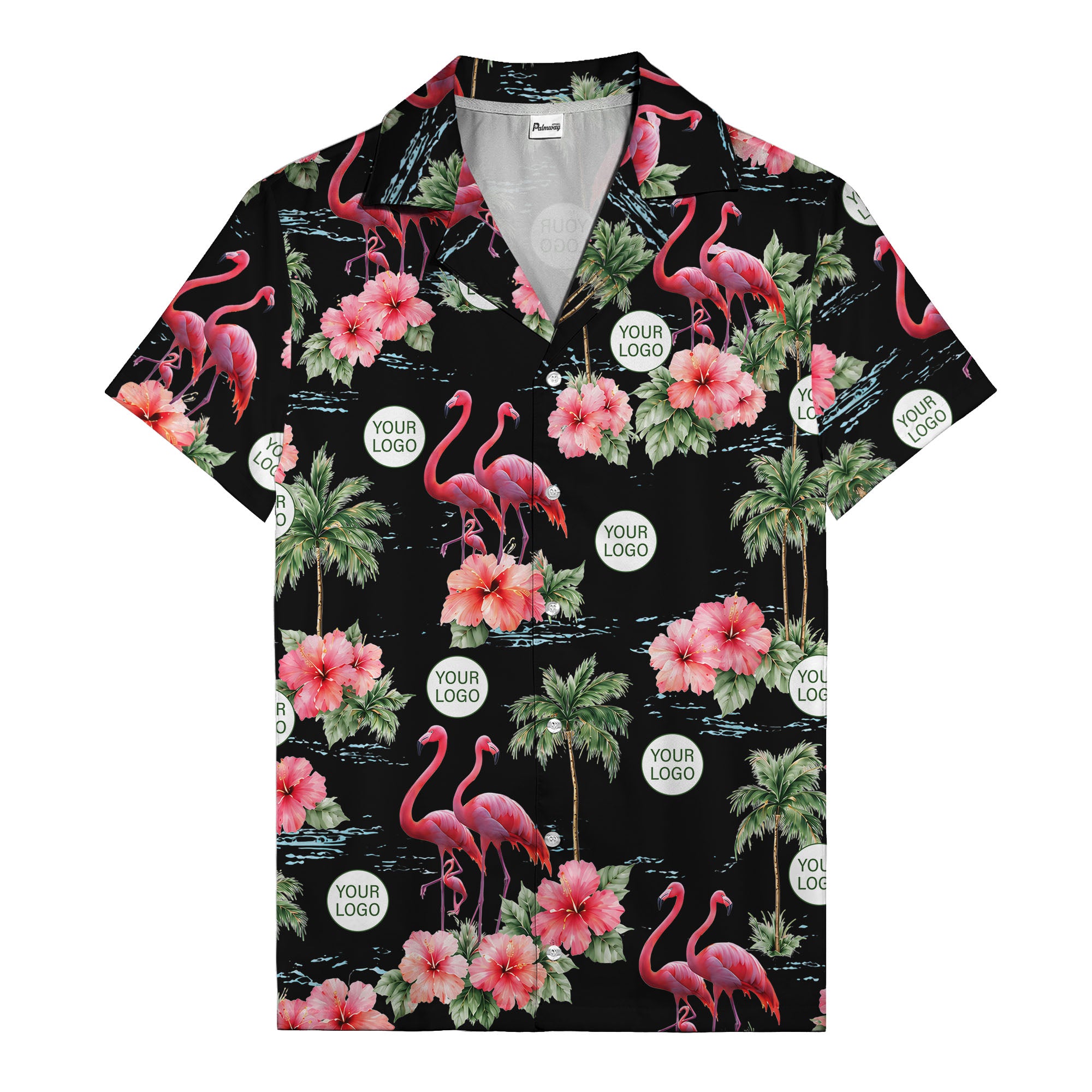 flamingo silhouettes palm trees hibiscus hawaiian shirt for men