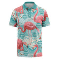 flamingos & teal wave watercolor paradise polo shirt for men