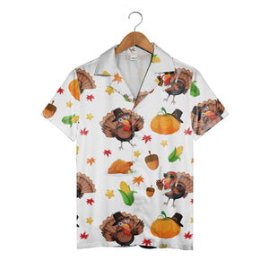 Funny Turkey Hawaiian Shirt with Sunglasses Pilgrim Hats and Roasted Dinner