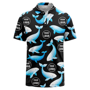geometric beluga whale repeat & custom logo circles polo shirt
