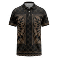 geometric palm leaves checkerboard border polo shirt