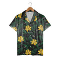 Golden Lily Bloom Hawaiian Shirt on Deep Black Background