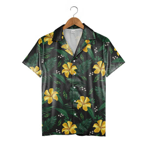 Golden Lily Bloom Hawaiian Shirt on Deep Black Background
