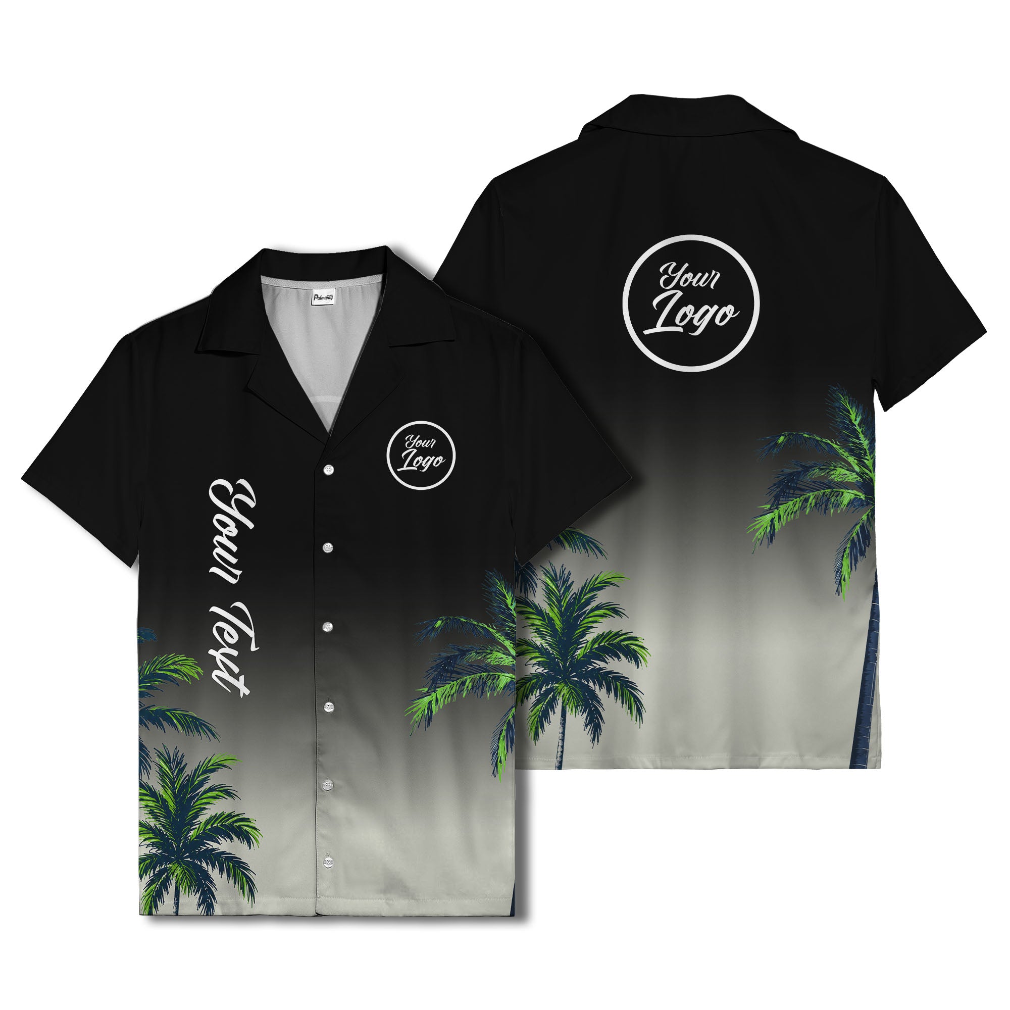 gradient palm tree silhouettes custom text hawaiian shirt for men