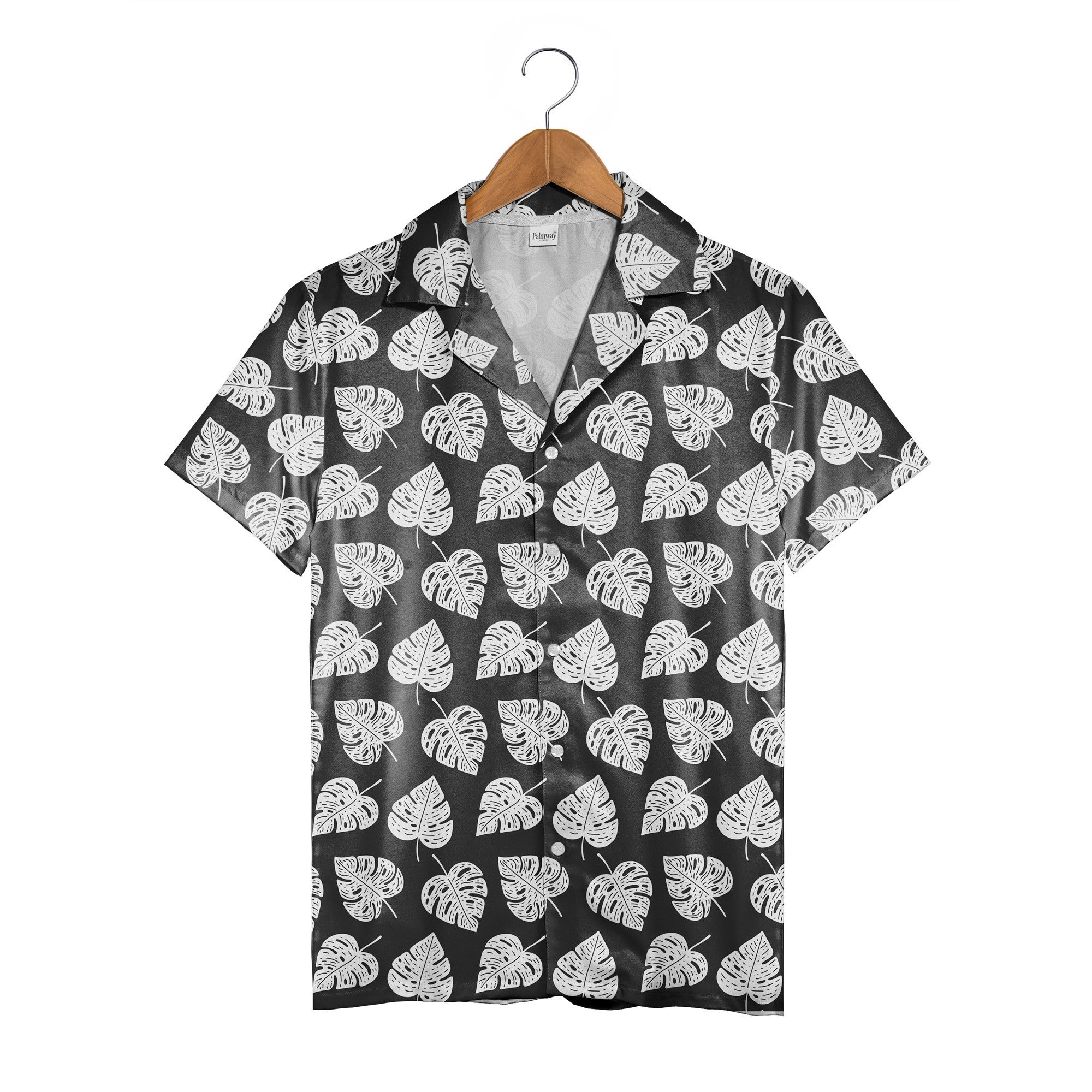 Hand-Sketched Monstera Hawaiian Shirt in Charcoal and White