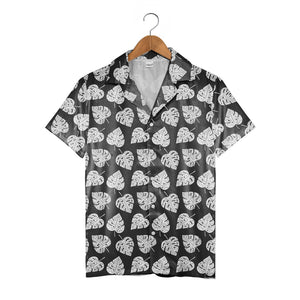Hand-Sketched Monstera Hawaiian Shirt in Charcoal and White