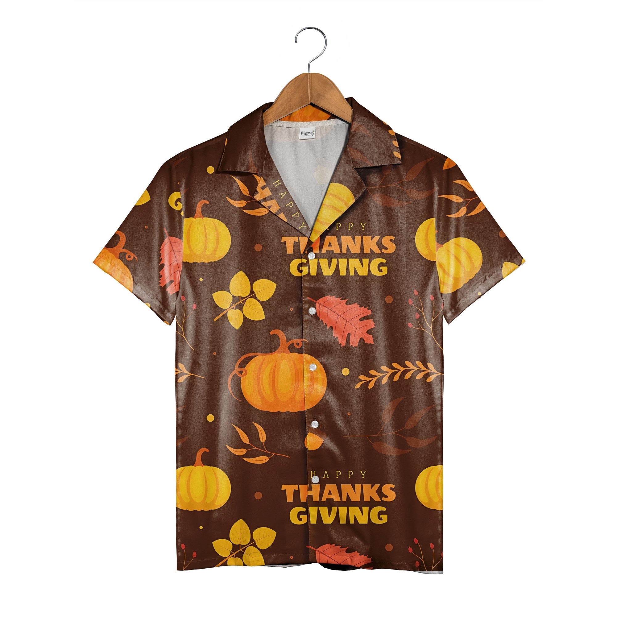 Happy Thanksgiving Hawaiian Shirt with Rustic Pumpkins and Oak Leaves