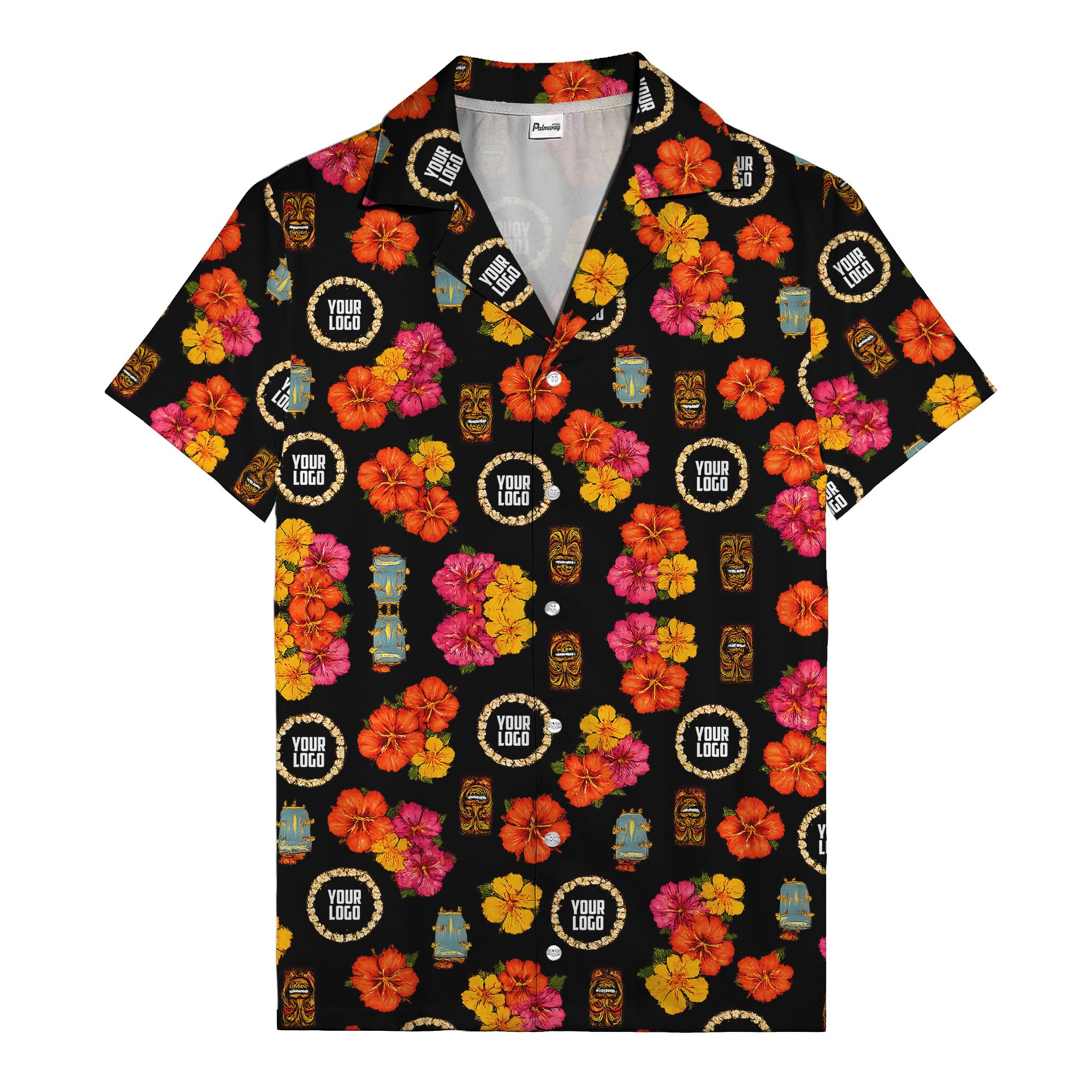 hibiscus & tiki masks all-over print hawaiian shirt for beach getaway