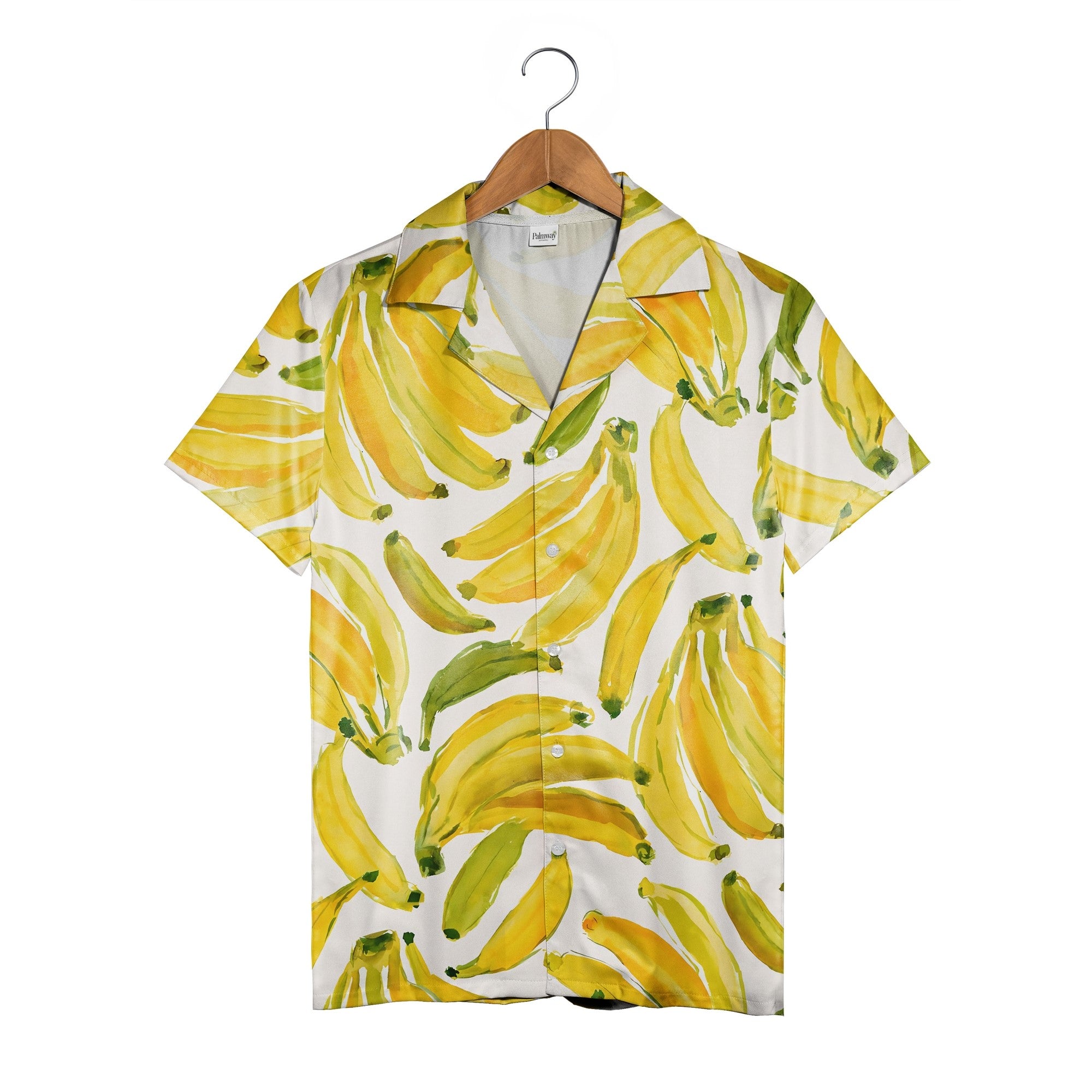 Illustrated Banana and Leaf Hawaiian Shirt on Charcoal Black
