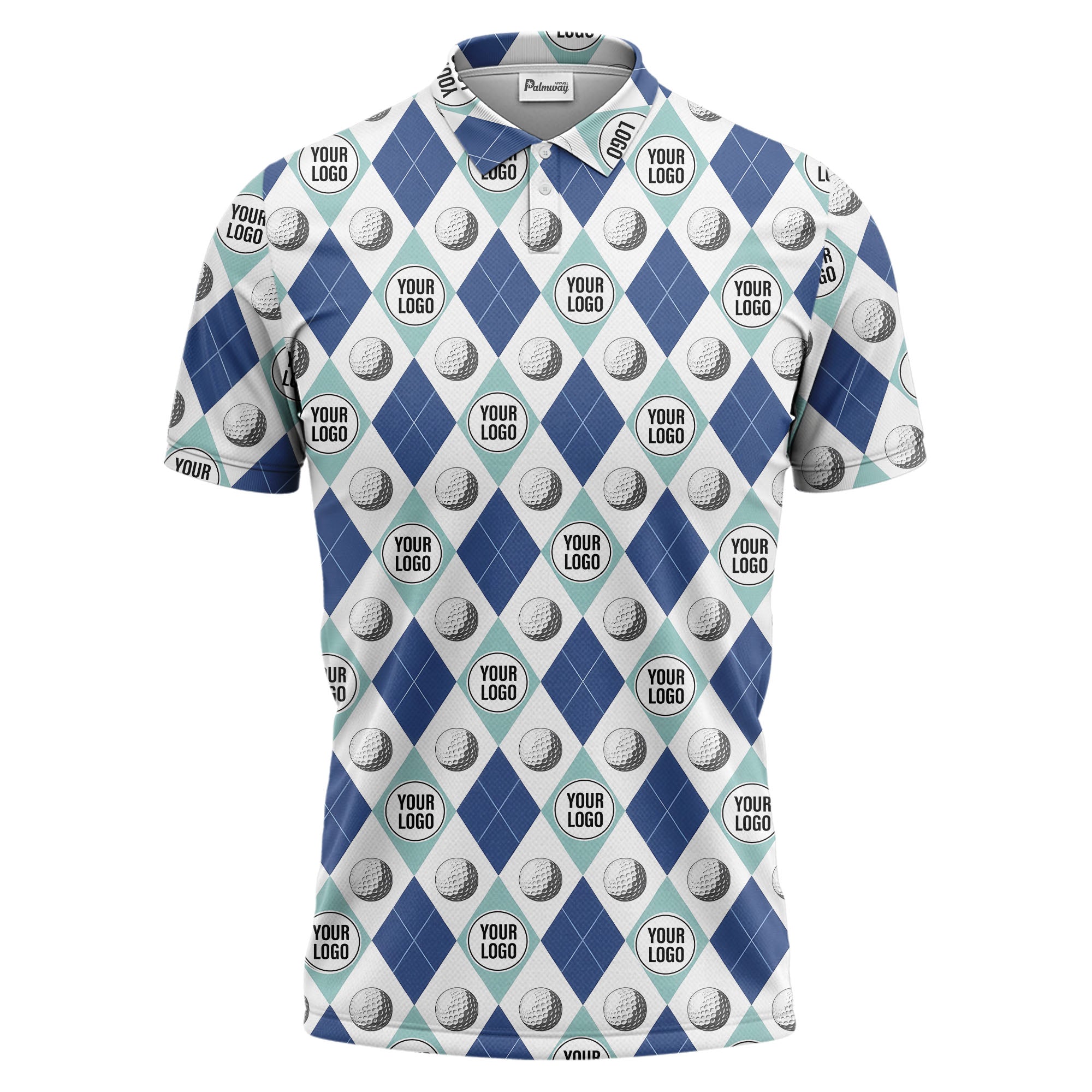 Illustrated Golf Balls Geometric Repeat Polo Shirt for Sporty Links Style