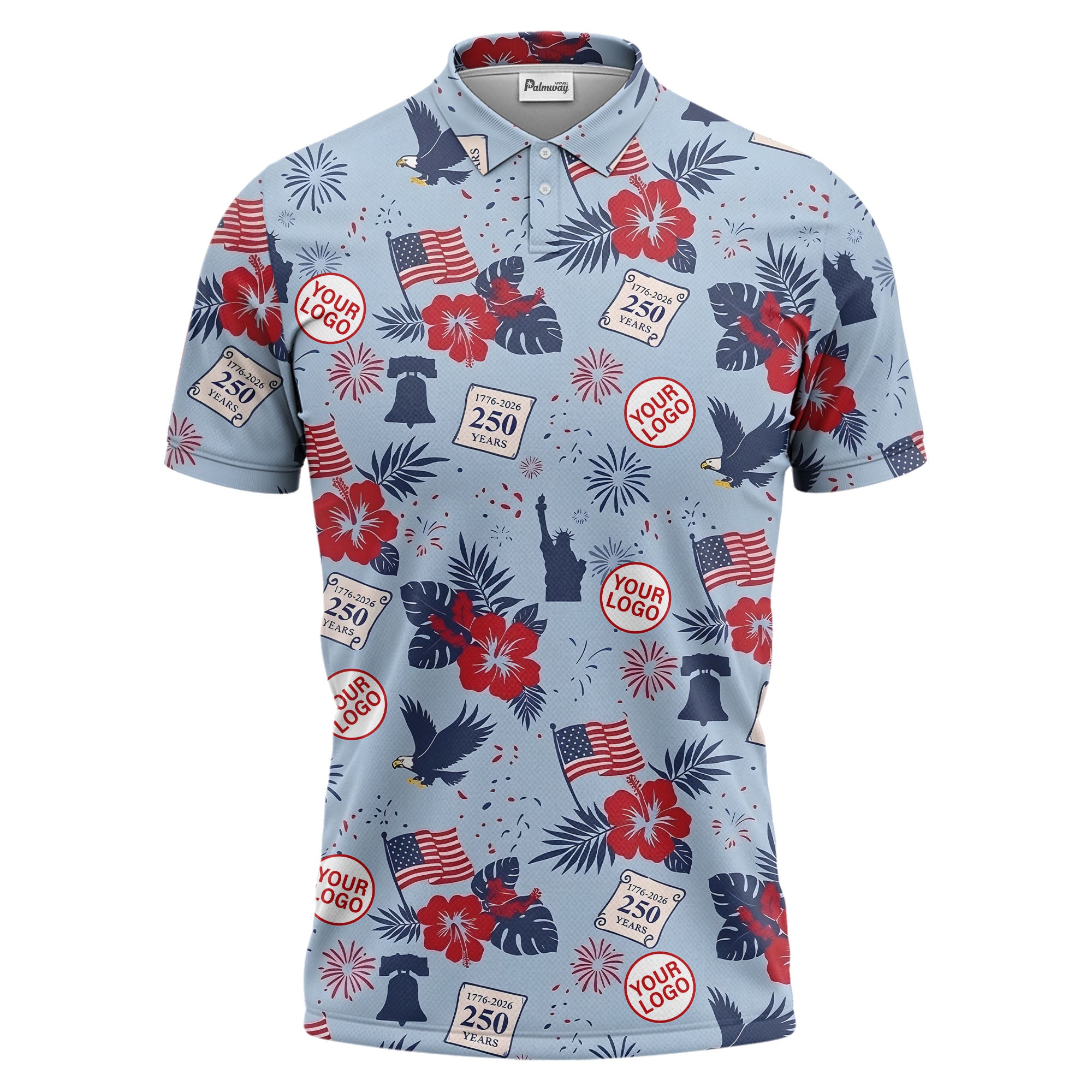 illustrated patriotic floral eagle flag polo shirt for men