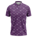 illustrated purple tropical island palm trees surfboards polo shirt for men