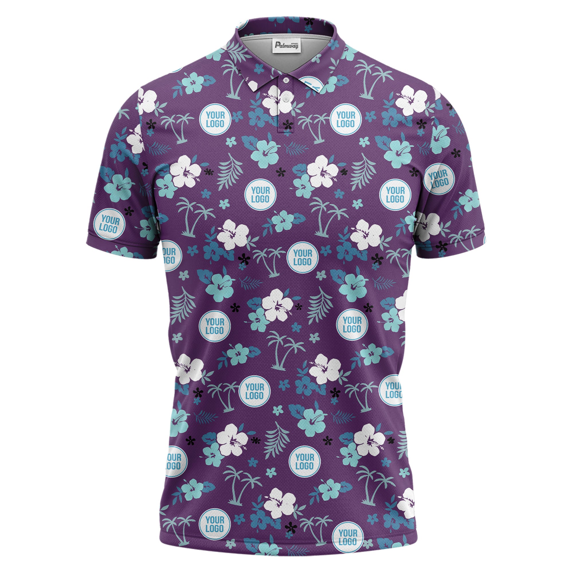 Illustrated Tropical Palm & Hib Floral Polo Shirt For Summer Vacations