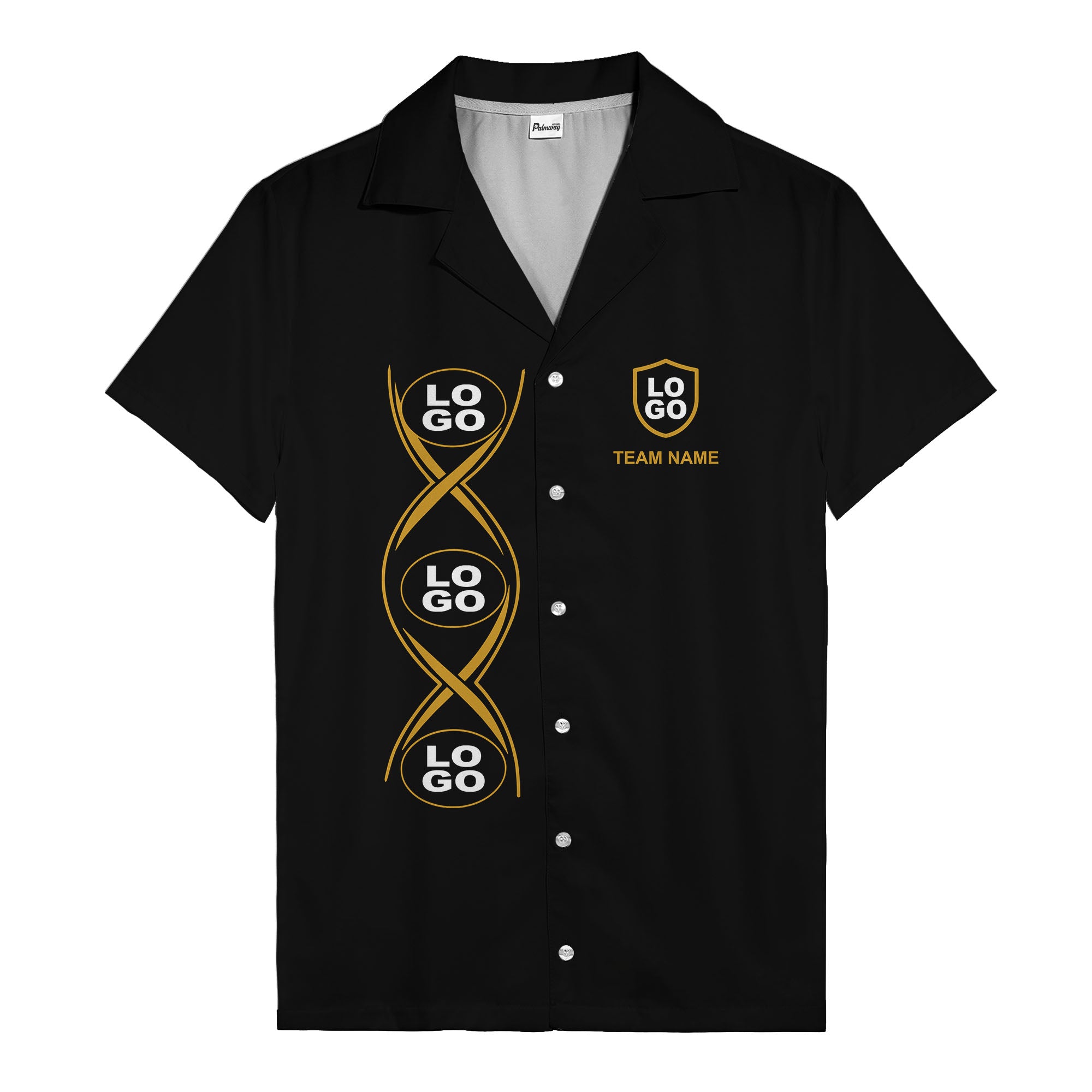 infinity symbol & shield crest black gold hawaiian shirt for men