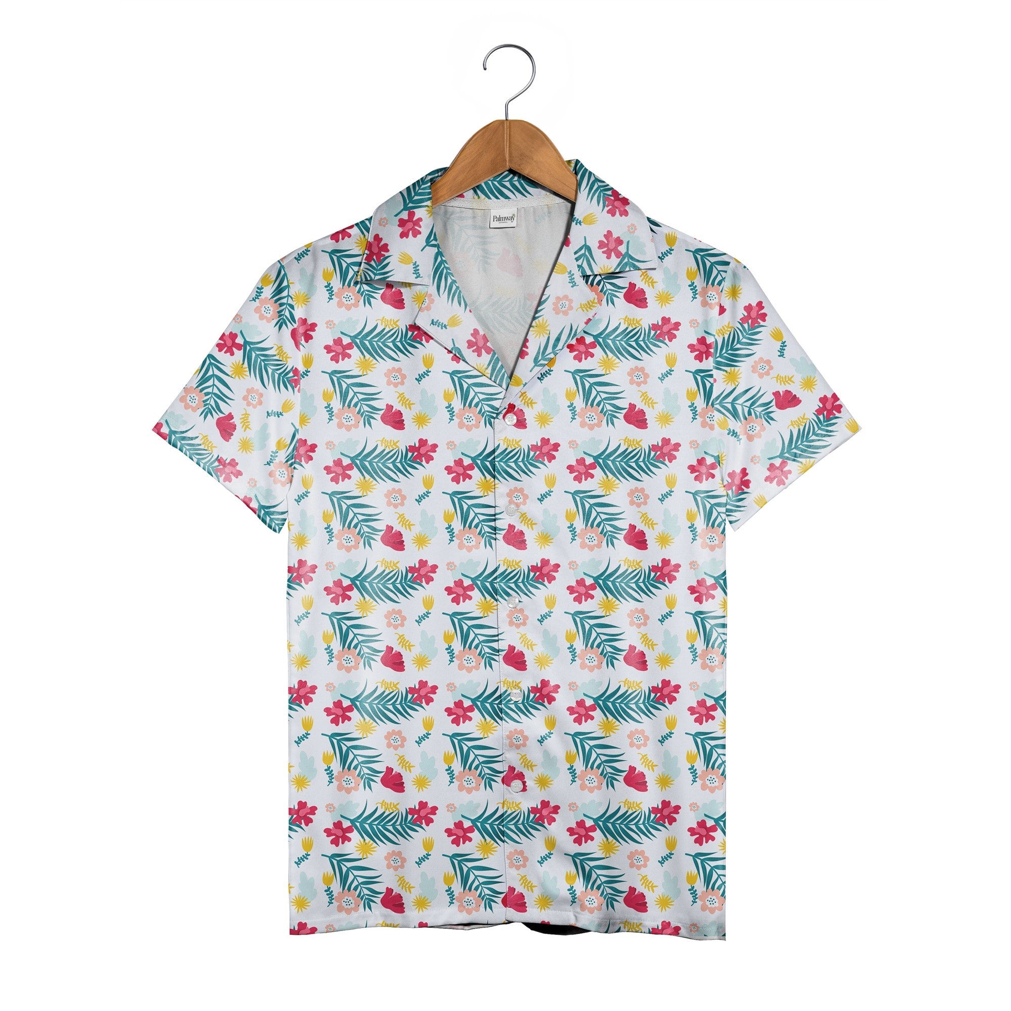 Island Bouquet Hawaiian Shirt in Teal Fuchsia and Golden Florals