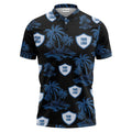 island oasis palm trees & shield logos navy blue tropical polo shirt