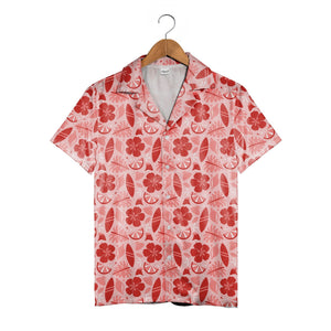 Island Romance Hawaiian Shirt with Surfboards Shells and Volcanoes