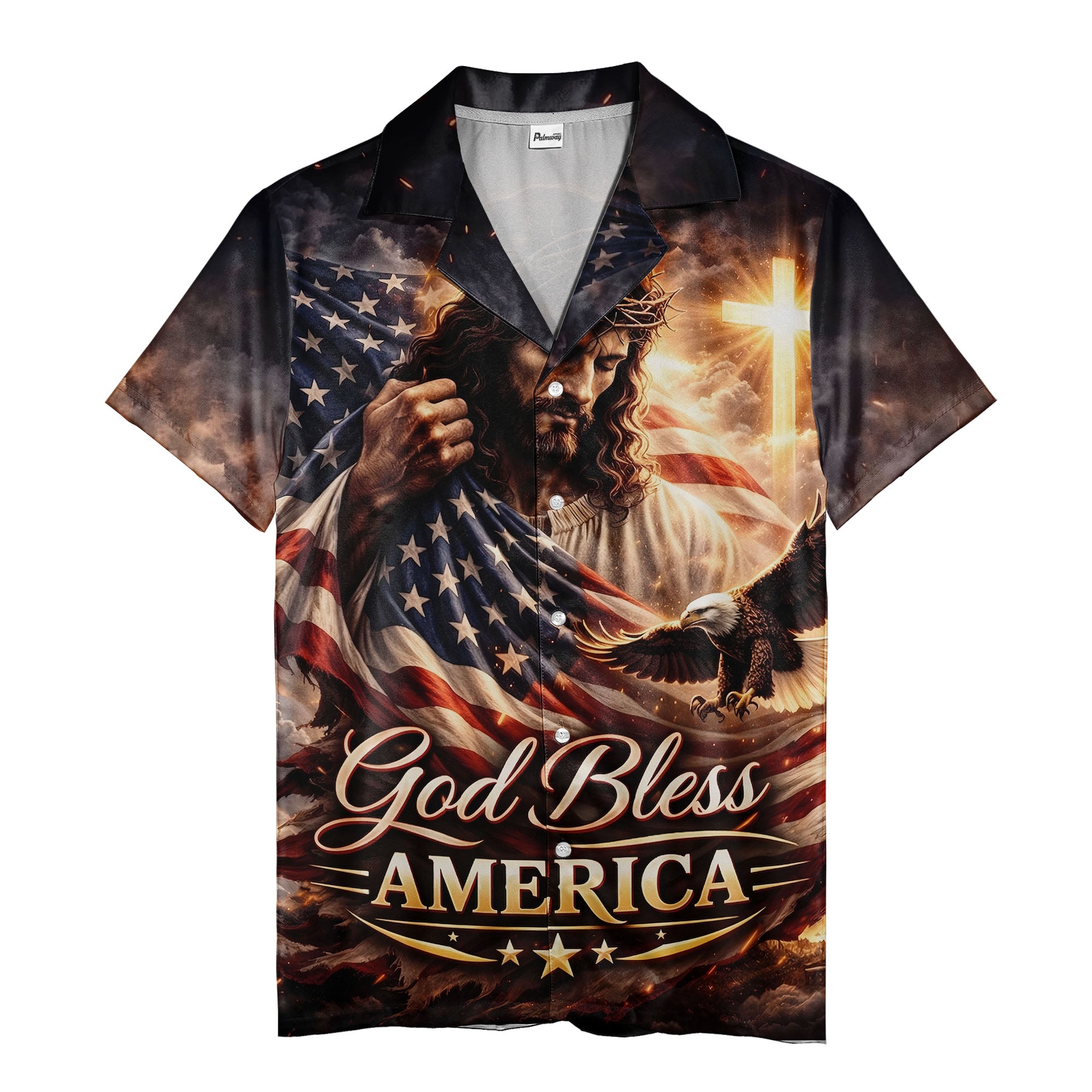 jesus christ american flag eagle patriotic hawaiian shirt for men