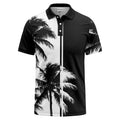 Illustrated Navy Tropical Palm Trees Repeating Pattern Polo Shirt For Summer Vacation