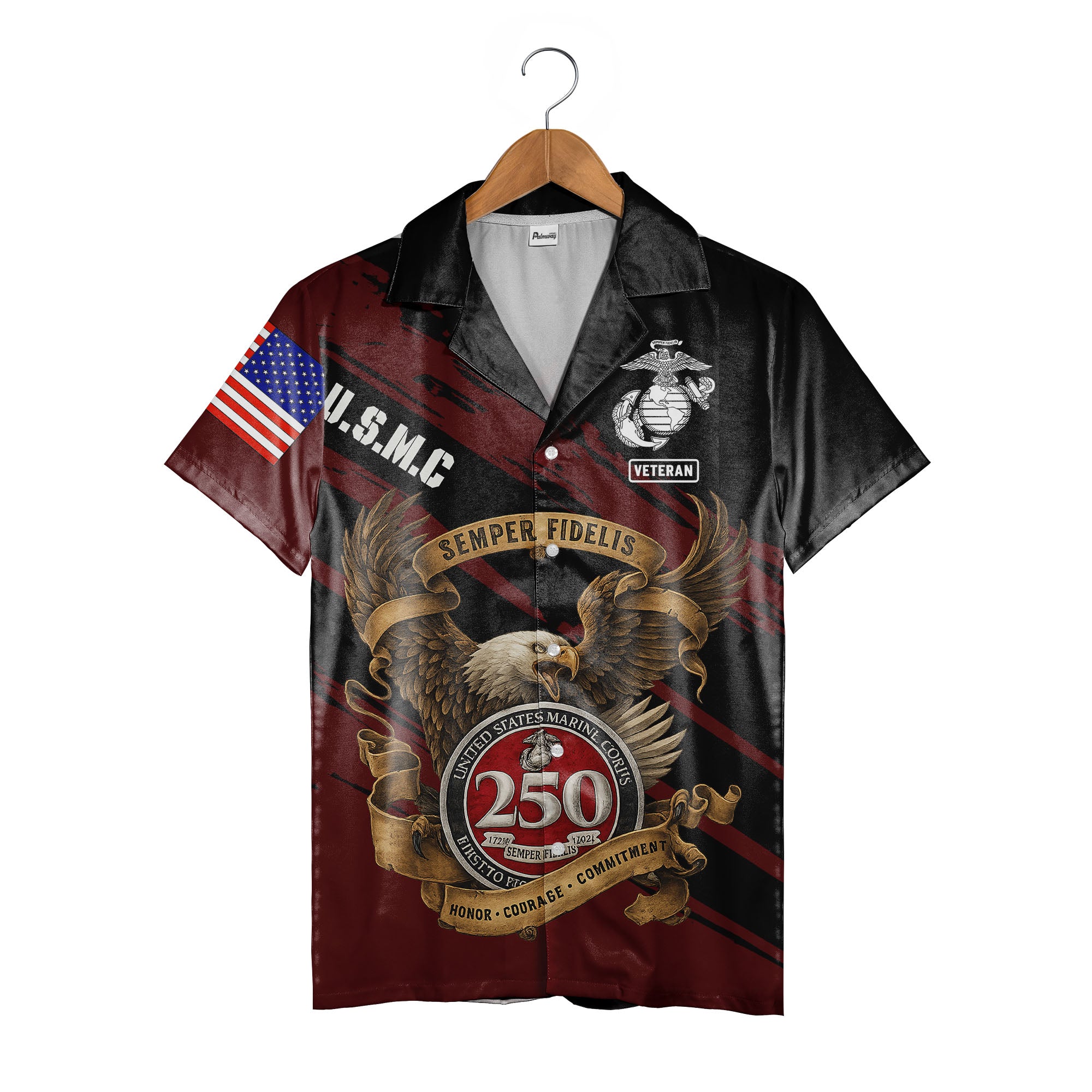 Marine Corps Eagle Hawaiian Shirt - USMC Veteran Badge Globe & Anchor Pride