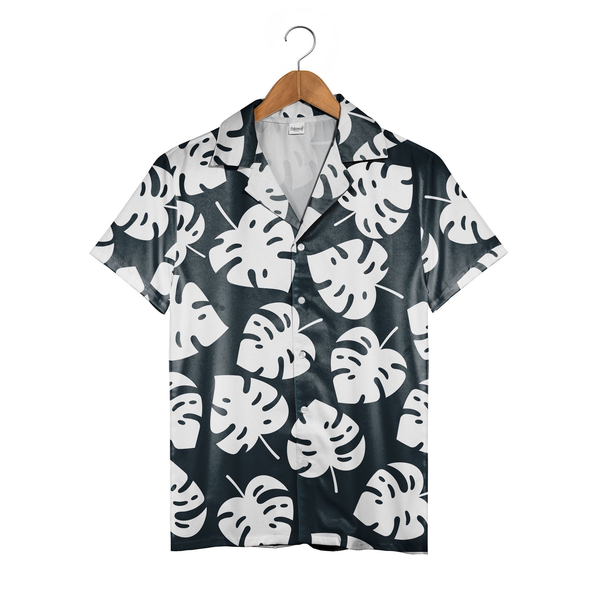 Midnight Blue Monstera Hawaiian Shirt with Clean White Design