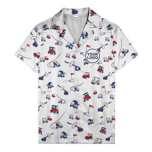 miniature golf carts clubs & flags illustrated hawaiian shirt for men