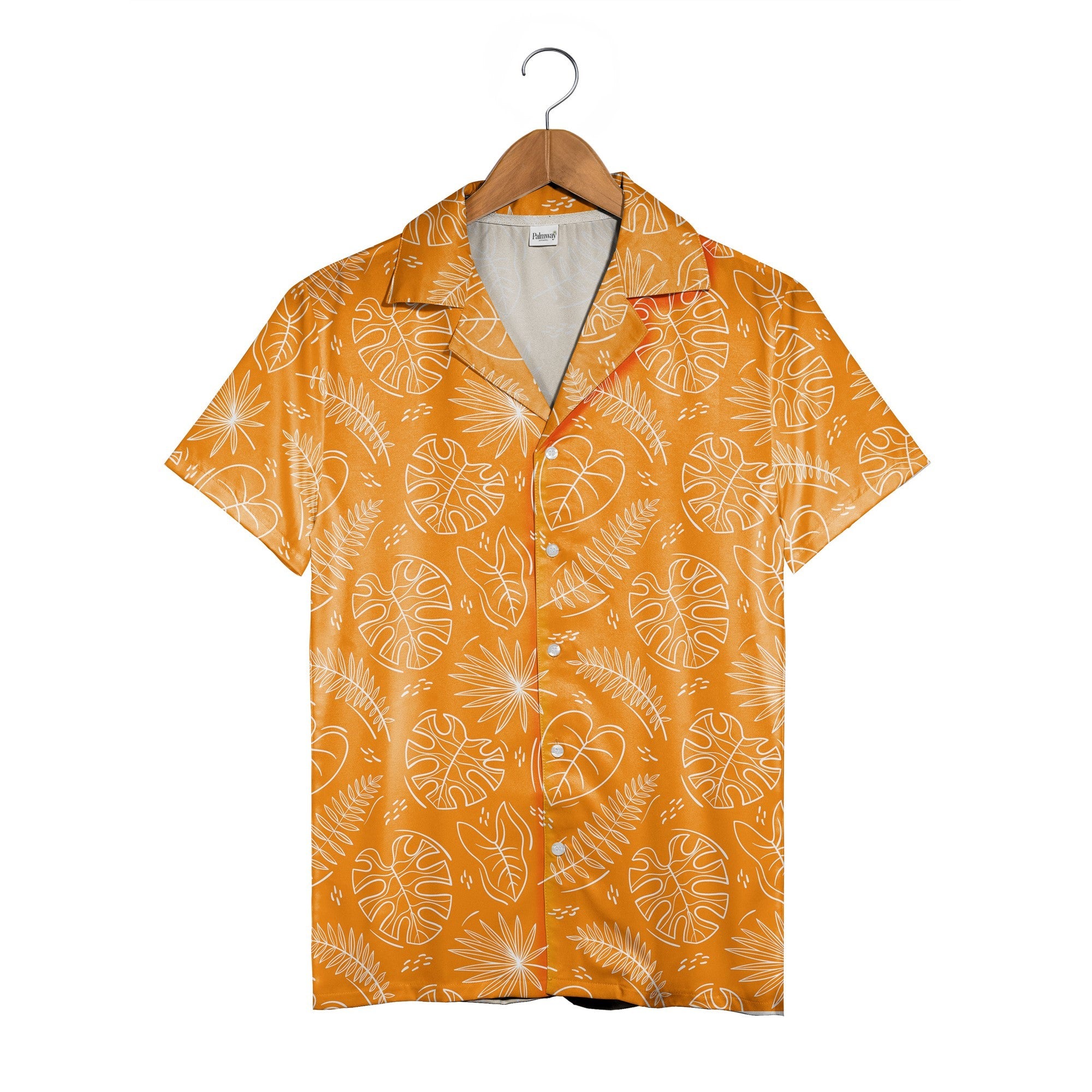 Minimalist Monstera Line Art Hawaiian Shirt in Vibrant Orange
