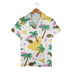Mint Green Tropical Pineapple Coconut Hawaiian Shirt with Monstera and Hibiscus