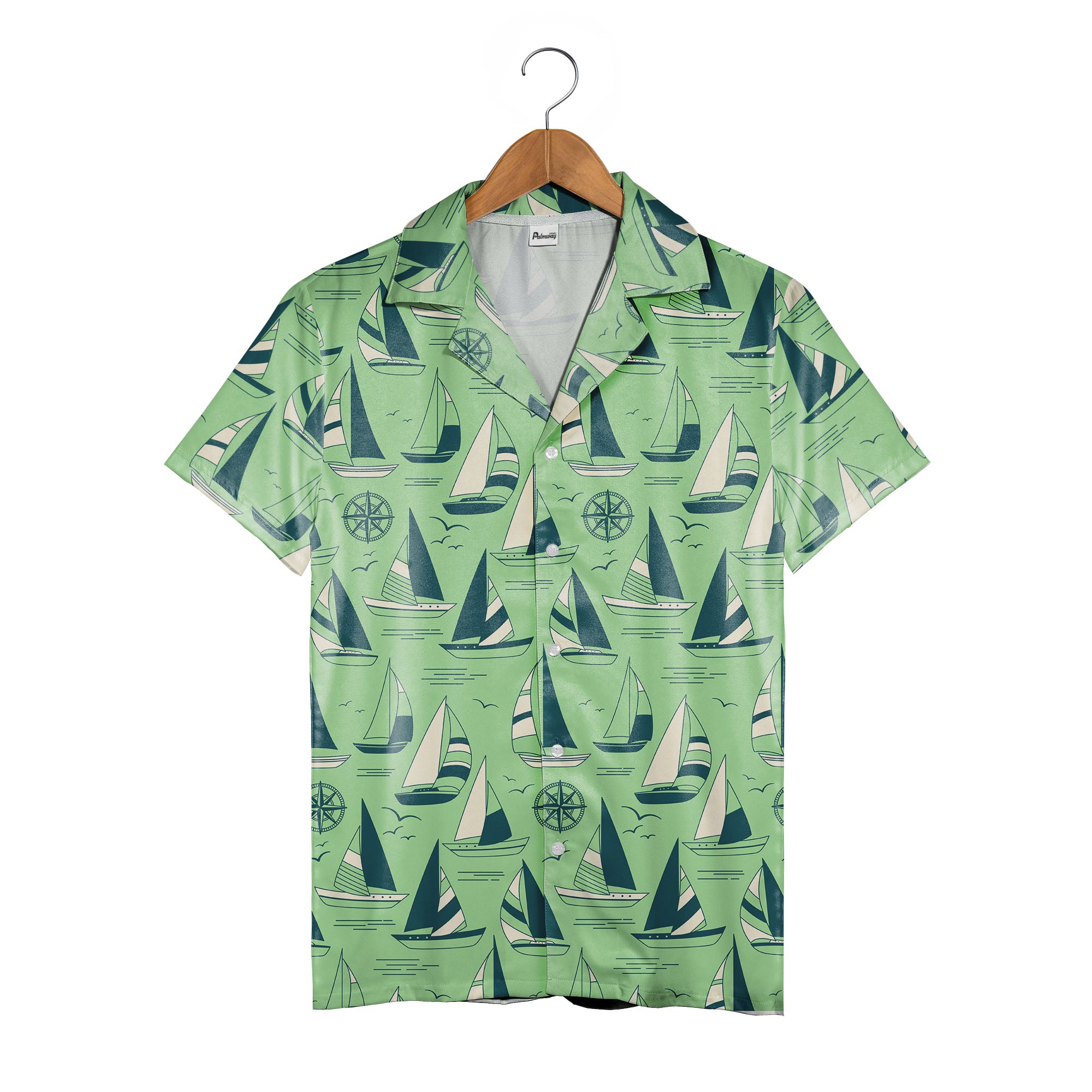 Mint Teal Sailboat & Compass Hawaiian Shirt – Nautical Ocean Sailing Print